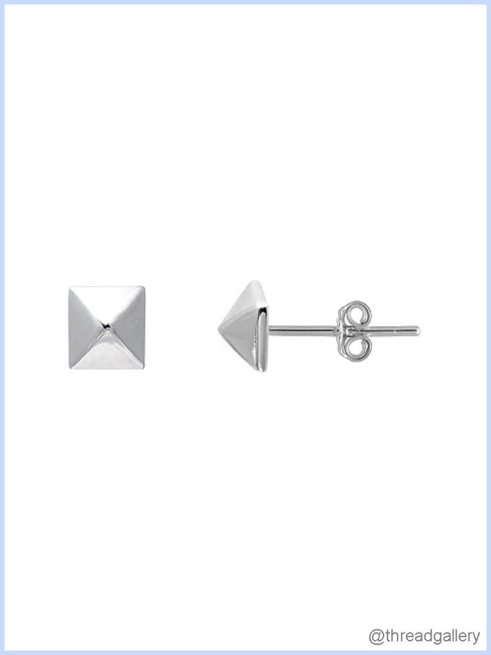 925 Sterling Silver Square Cone Spike Stud Earrings White Gold Plating